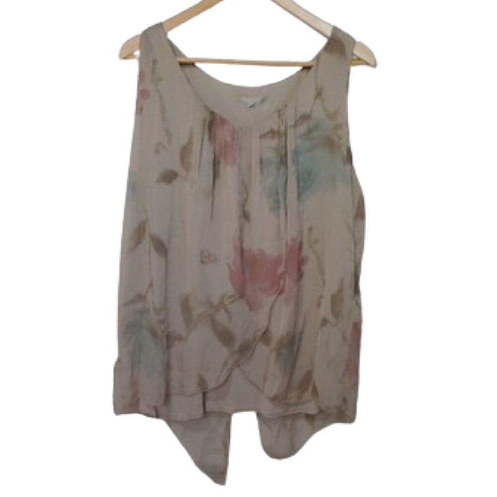 Carina Ricci Silk Watercolor Sleeveless Blouse - Lined - Loose Flowy Fit Size L